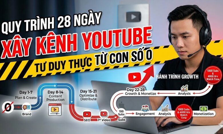 Khám phá lộ trình 28 ngày xây dựng kênh YouTube từ con số 0. Hướng dẫn từng bước từ nghiên cứu ngách, sản xuất nội dung, SEO video đến phân tích dữ liệu để phát triển kênh bền vững.