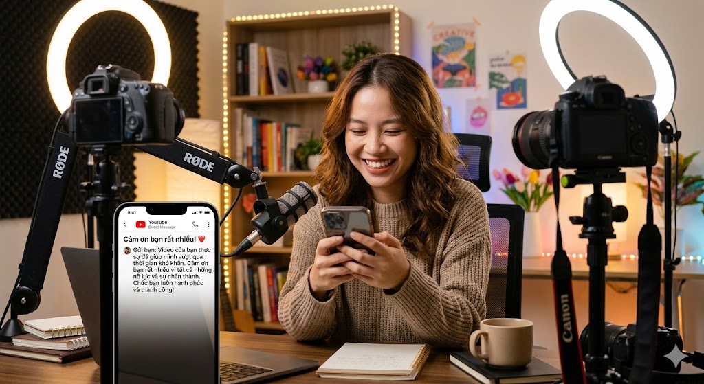 người xem nhắn tin cảm ơn vì video youtube truyền cảm hứng