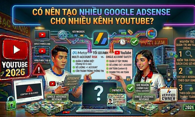 Có nên dùng một hay nhiều Google AdSense khi quản lý nhiều kênh YouTube? Tìm hiểu cách quản trị hệ thống đúng chính sách và những lưu ý quan trọng khi mở rộng quy mô.