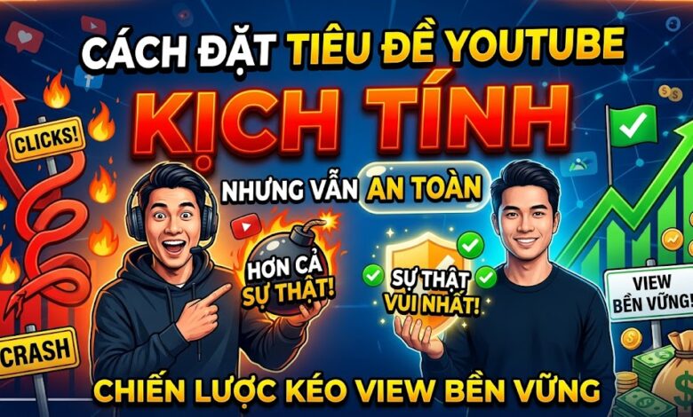 Hướng dẫn cách đặt tiêu đề YouTube vừa kịch tính vừa an toàn bằng chiến lược kết hợp từ khóa, tỷ lệ nội dung 4:1, Moment Stop Top và tối ưu SEO để tăng CTR bền vững.