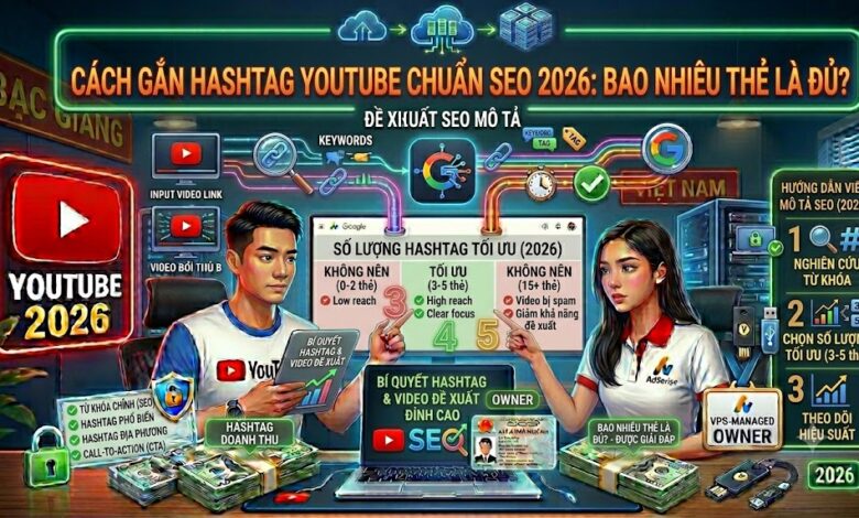 Hướng dẫn cách gắn hashtag YouTube đúng cách để hỗ trợ SEO, tăng khả năng khám phá video và kết hợp hiệu quả với tiêu đề, mô tả và từ khóa.