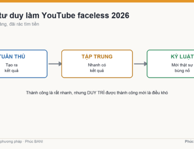 Ba trụ tư duy làm YouTube faceless 2026: tuân thủ, tập trung, kỷ luật