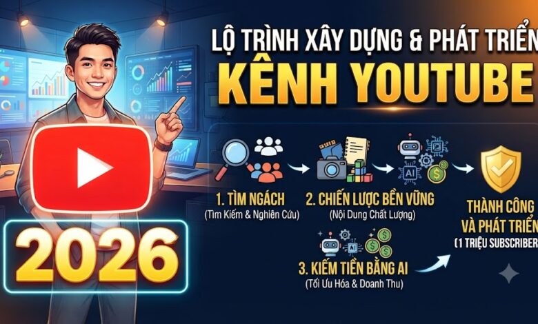 Lộ trình xây dựng và phát triển kênh YouTube năm 2026: Chiến lược bền vững từ tìm ngách đến kiếm tiền bằng AI