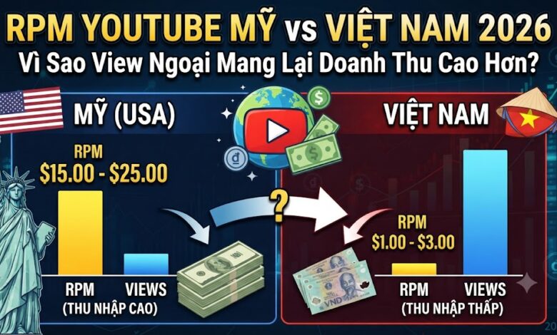 RPM YouTube Mỹ và Việt Nam 2026: Vì Sao View Ngoại Mang Lại Doanh Thu Cao Hơn?