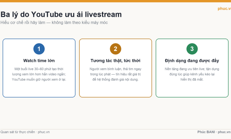 Ba lý do YouTube ưu ái livestream: watch time, tương tác thật, định dạng đang đẩy