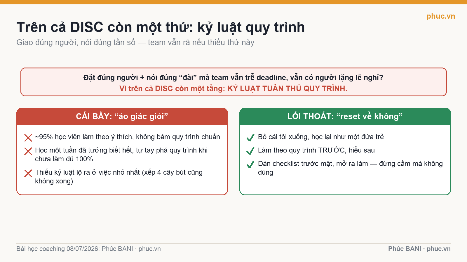 Vì sao giao đúng người vẫn rã: thiếu kỷ luật quy trình — bẫy “ảo giác giỏi” và lối thoát “reset về không”