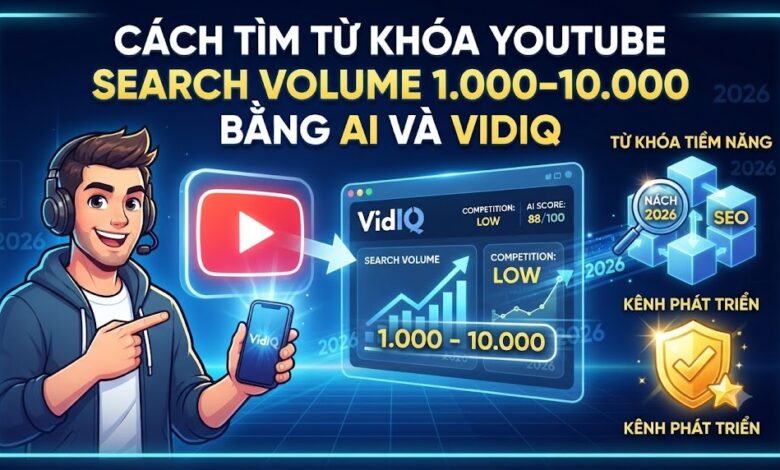 Cách tìm từ khóa YouTube có Search Volume 1.000–10.000 bằng AI và VidIQ