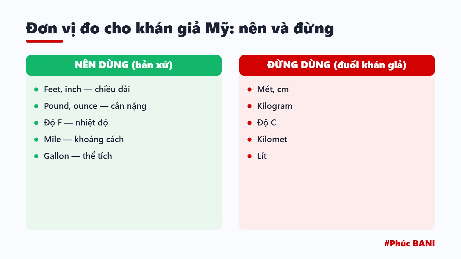 Đơn vị đo cho khán giả Mỹ: nên và đừng