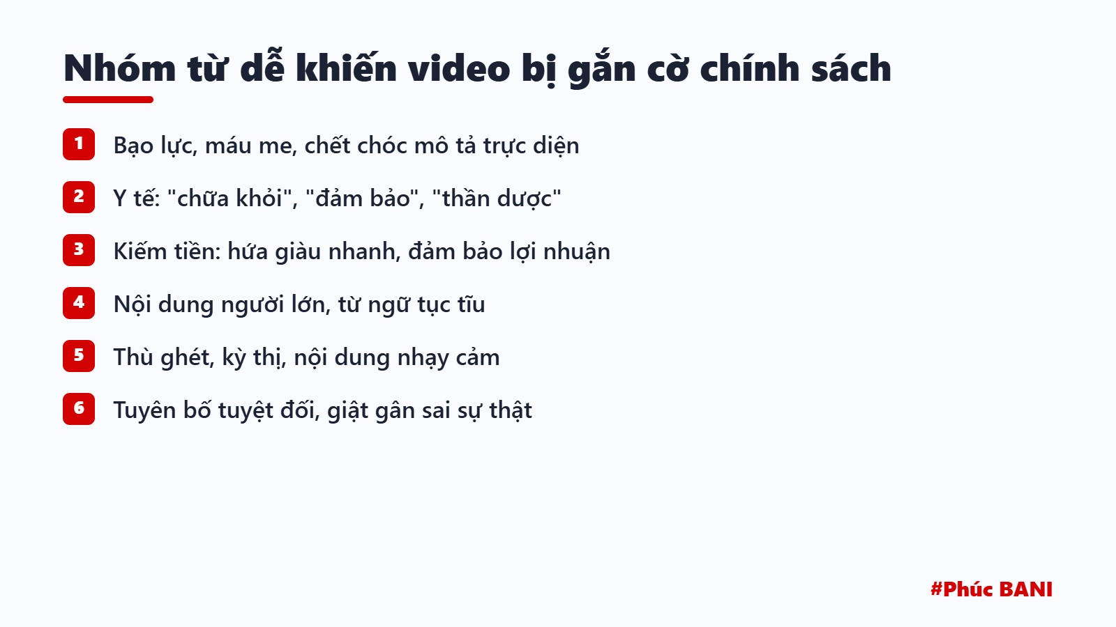 Nhóm từ dễ khiến video bị gắn cờ chính sách
