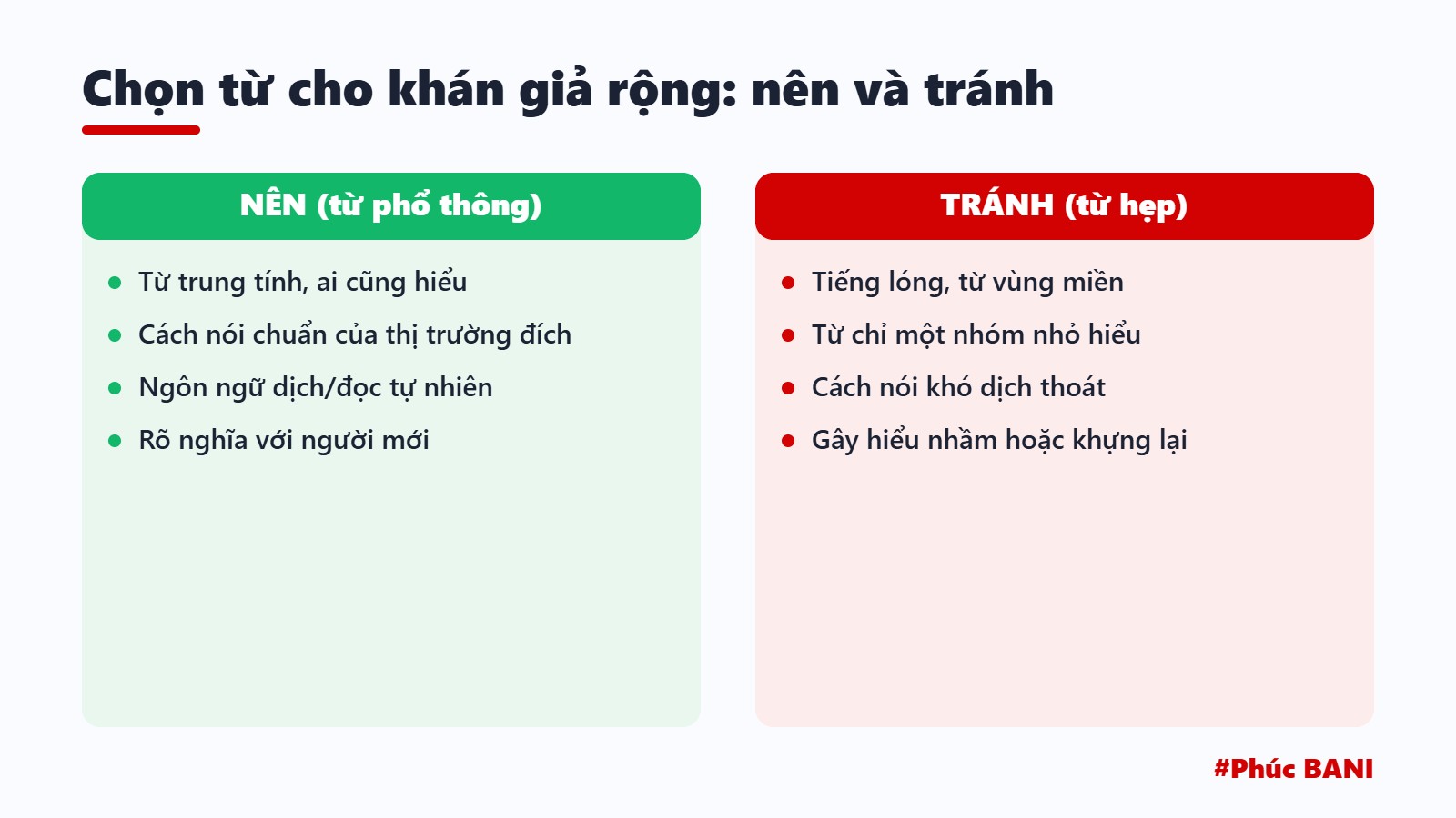 Chọn từ cho khán giả rộng: nên và tránh