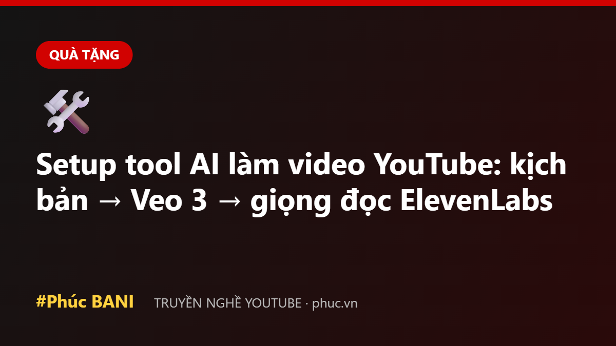 Sơ đồ quy trình setup tool AI làm video YouTube: kịch bản, Veo 3, giọng đọc ElevenLabs