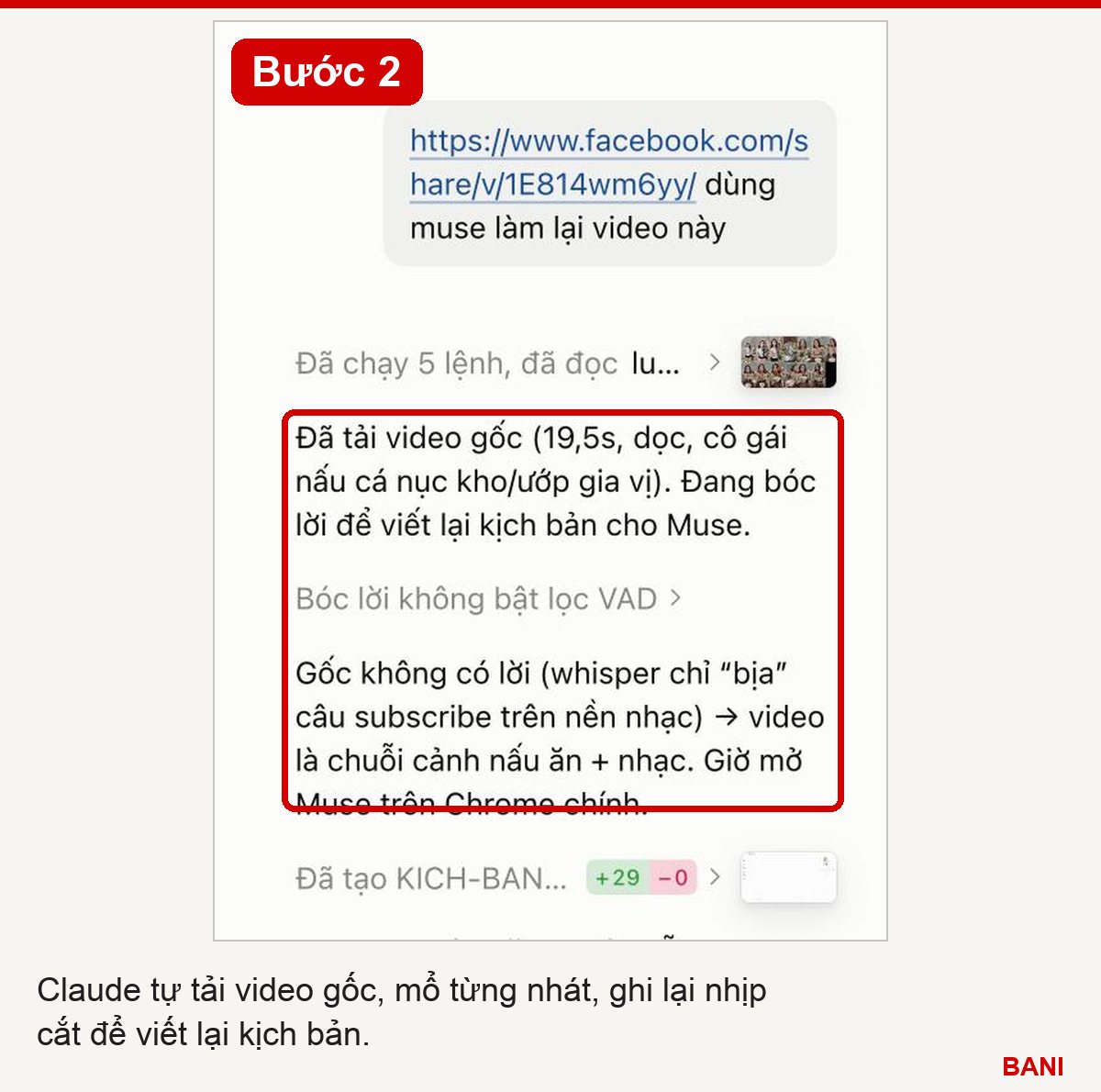 Bước 2: Claude tự tải video gốc và mổ từng nhát để viết lại kịch bản