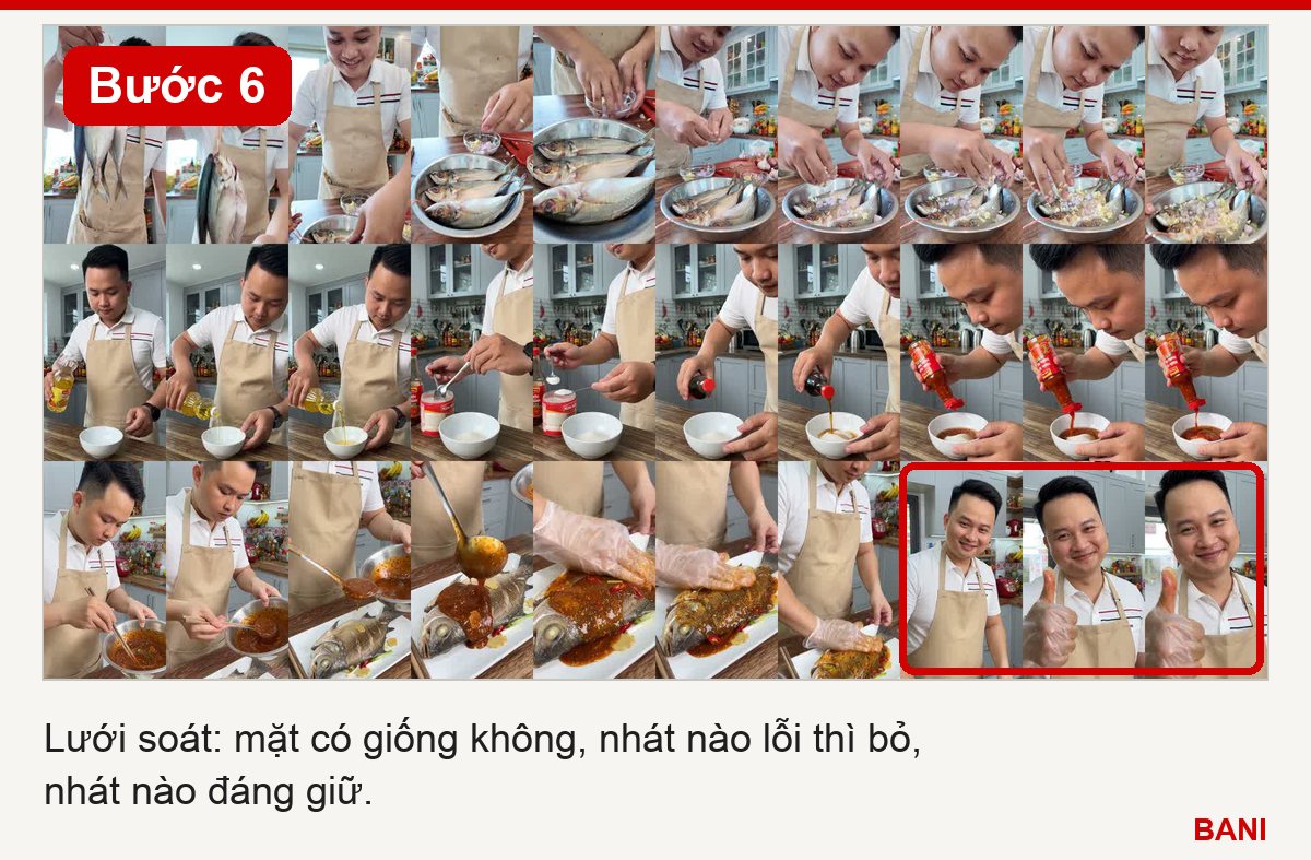 Bước 6: lưới soát từng nhát, khoanh đỏ các nhát mặt rõ nhất