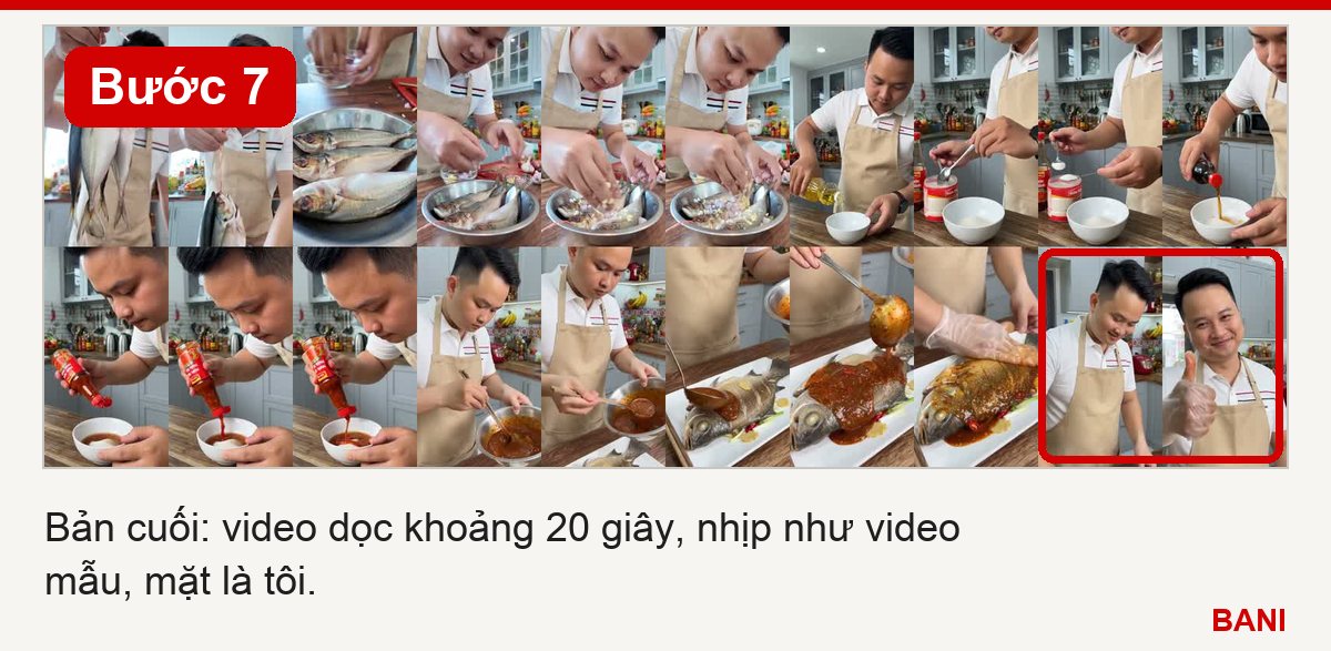 Bước 7: lưới bản cuối, video dọc khoảng 20 giây, khoanh đỏ nhát kết giơ ngón cái