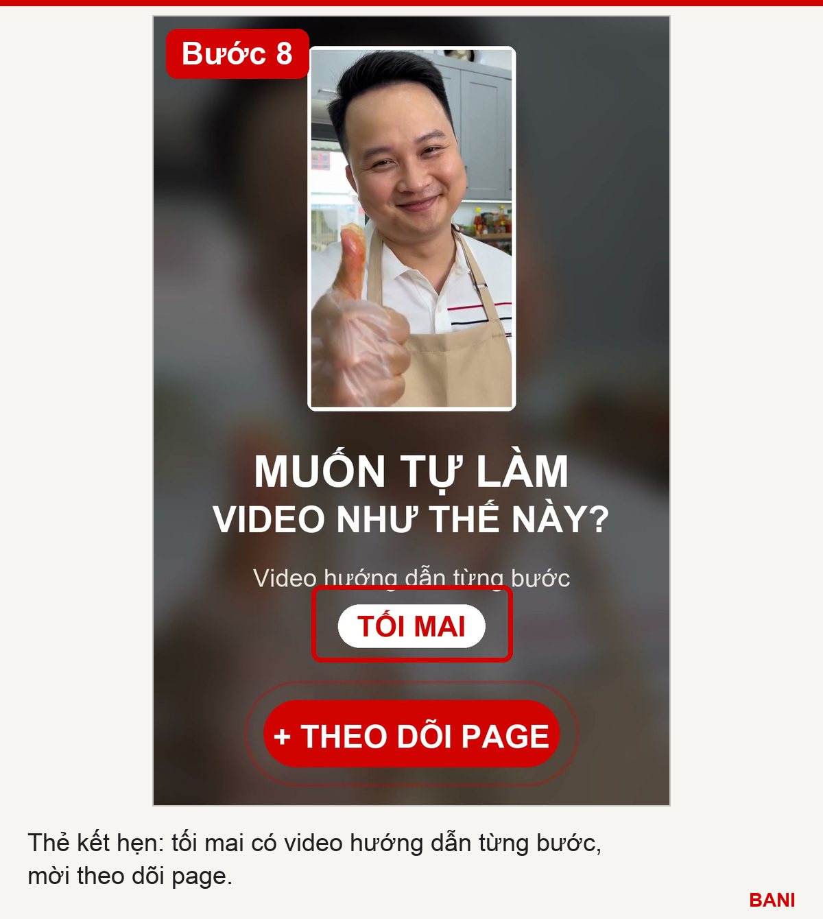 Bước 8: thẻ kết video AI, khoanh đỏ nhãn TỐI MAI hẹn video hướng dẫn