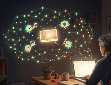 Minh hoạ người làm video bằng AI không lộ mặt: nhiều trợ lý AI cùng ghép một video